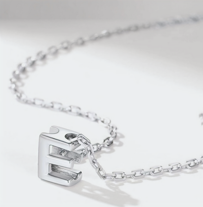 Sterling Silver Letter "E" Necklace 1 mm
