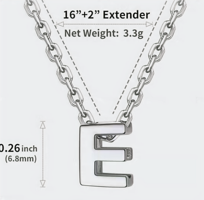 Sterling Silver Letter "E" Necklace 1 mm