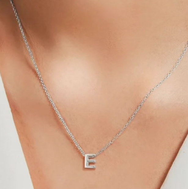 Sterling Silver Letter "E" Necklace 1 mm