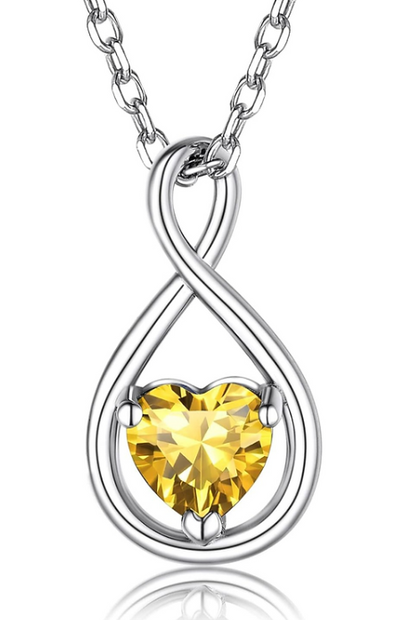 Yellow Topaz Infinity Heart Pendant – Adjustable 18"-20" Silver Chain