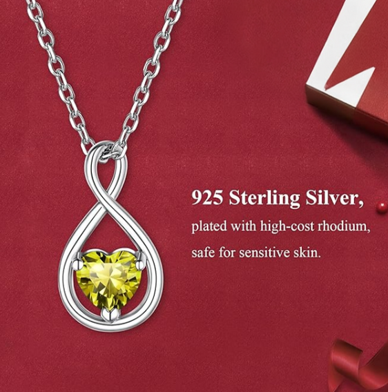 Yellow Topaz Infinity Heart Pendant – Adjustable 18"-20" Silver Chain