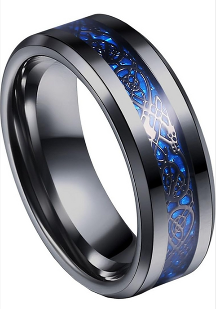 8mm Tungsten Carbide Ring – Blue Carbon Fiber Inlay Wedding Band
