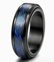 8mm Black Stainless Steel Spinner Ring – Blue Carbon Fiber Dragon Inlay