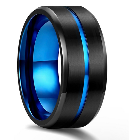 Premium Men’s Titanium Steel Ring – Wide 8mm Blue Accent Band