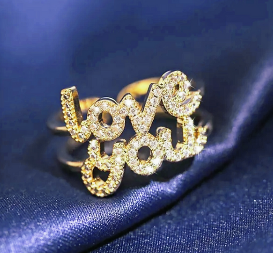 "Love You" Statement Ring – Adjustable Gold-Finish Open Band