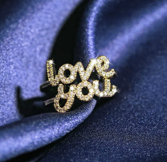 "Love You" Statement Ring – Adjustable Gold-Finish Open Band