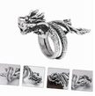 Adjustable 8mm Silver-Tone Stainless Steel Ethnic Dragon Ring