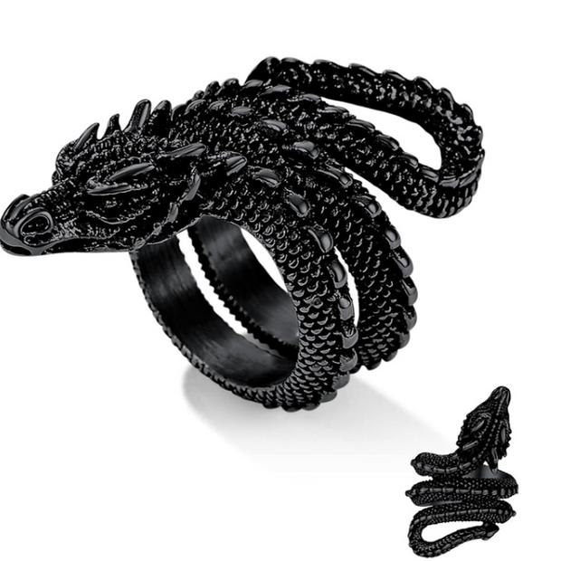 Bold Stainless Steel Dragon Ring – Intricate Fantasy Statement Band