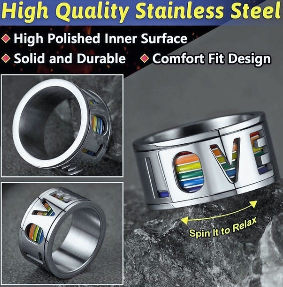 Stainless Steel Rainbow Spinner Ring 11 mm
