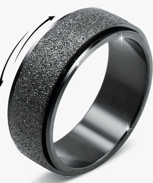 Black Stainless Steel Spinner Ring – Fidget Anxiety Band