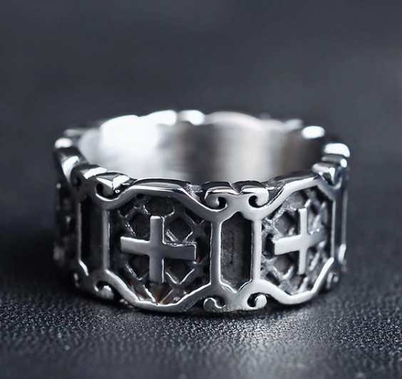 Stainless Steel Gothic Cross Ring – Bold Christian Band