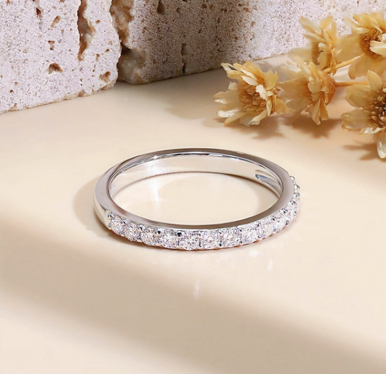 Titanium Wedding Band with Sparkling Crystals – Elegant Eternity Ring
