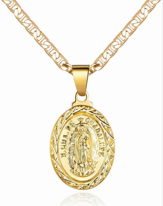 18K Gold Plated Virgin Mary Pendant Necklace 3.5 mm