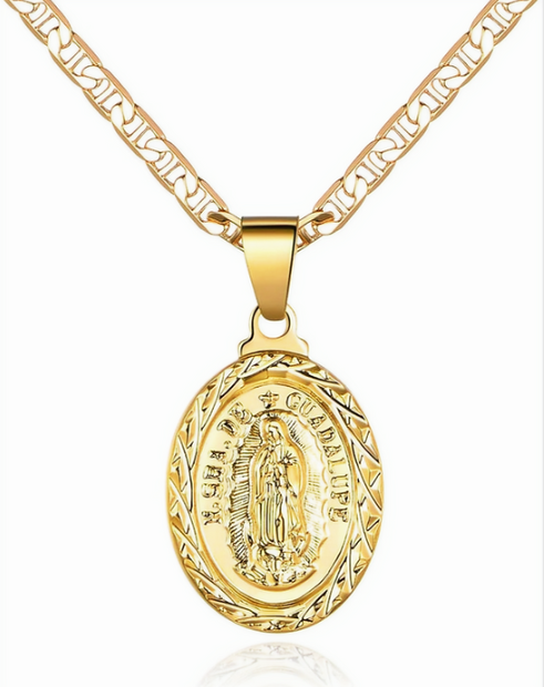 18K Gold Plated Virgin Mary Pendant – 23" Elegant Chain Necklace