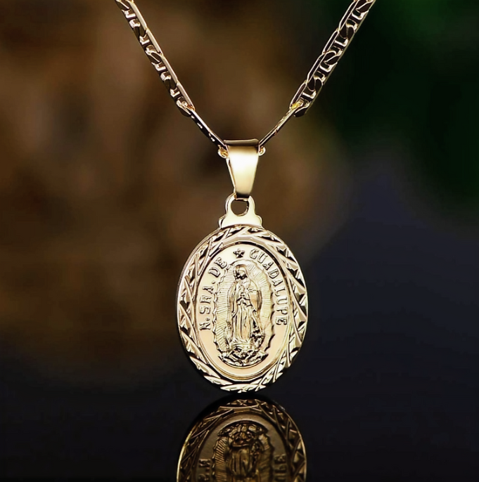 18K Gold Plated Virgin Mary Pendant Necklace 3.5 mm