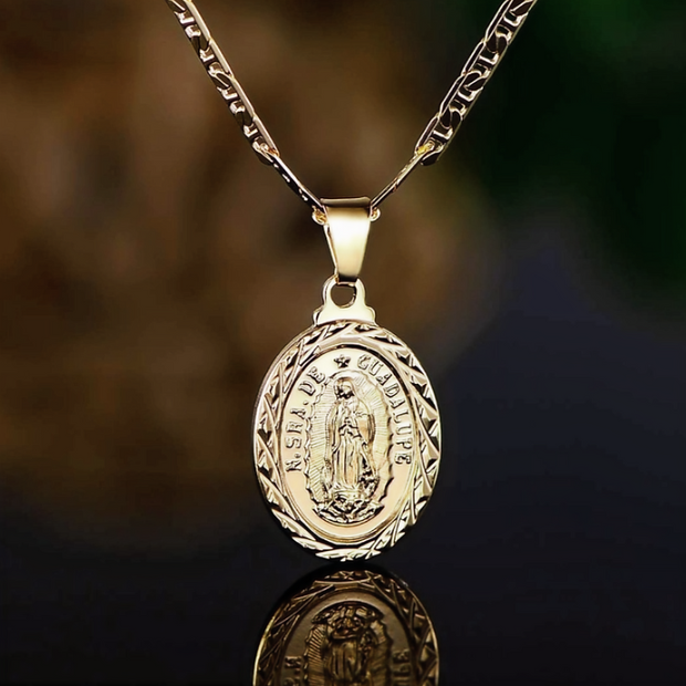18K Gold Plated Virgin Mary Pendant – 23" Elegant Chain Necklace