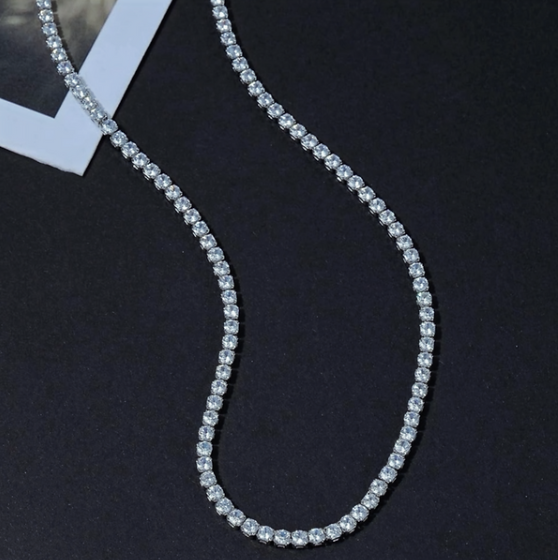 15" Sparkling Tennis Necklace – Stainless Steel Crystal Chain