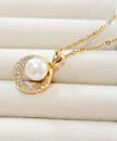 Elegant 14K Gold-Plated Pearl & Crystal Halo Pendant Necklace