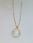Elegant 14K Gold-Plated Pearl & Crystal Halo Pendant Necklace