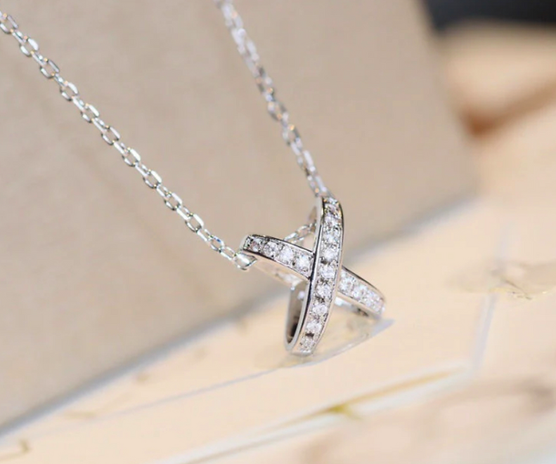 18K GP Stainless Steel X-Shape Pendant Necklace 1 mm