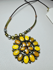 Ornate Circular Pendant Necklace – Yellow & Gold-Tone Boho Style