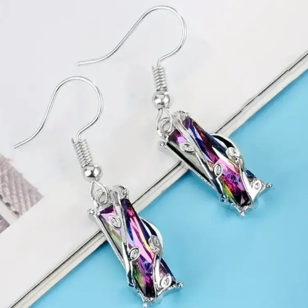 Iridescent Artistic Glass Dangle Earrings – Vibrant Statement Jewelry