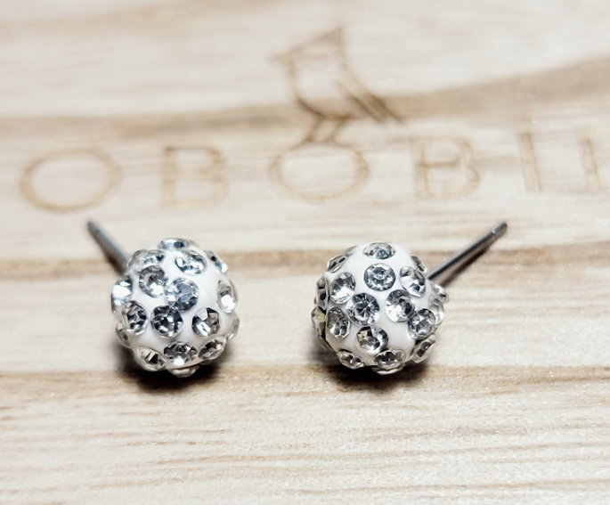 White Sparkle Crystal Ball Earrings