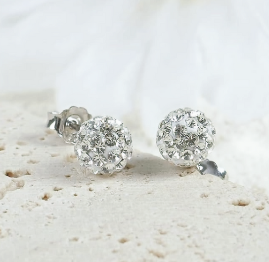 White Sparkle Crystal Ball Earrings