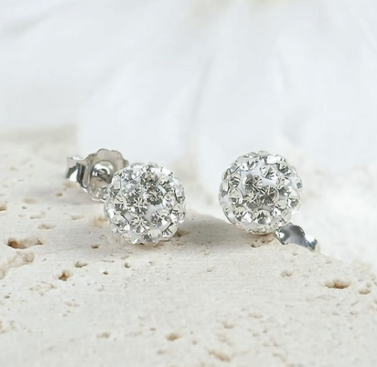 White Sparkle Crystal Ball Earrings
