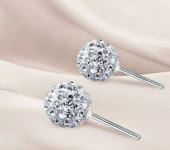 White Sparkle Crystal Ball Earrings