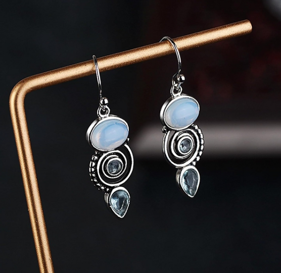 Artisanal Vintage-Style Drop Earrings with Moonstone Accen