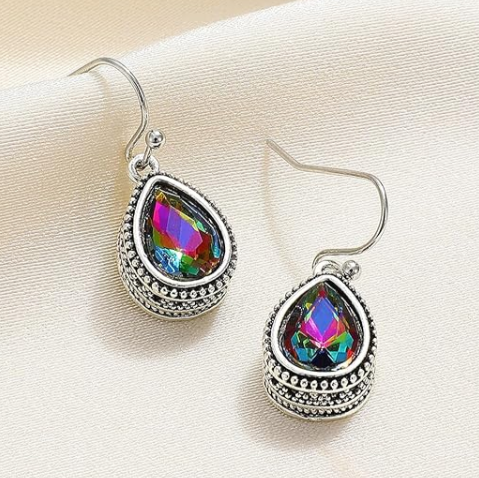 Vintage Iridescent Teardrop Dangle Earrings – Elegant Drop Jewelry
