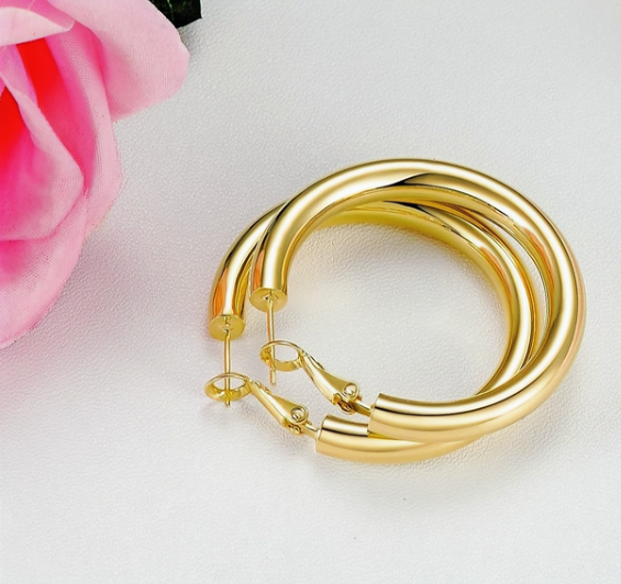 14K GP Stainless Steel Hoop Earrings 5 mm