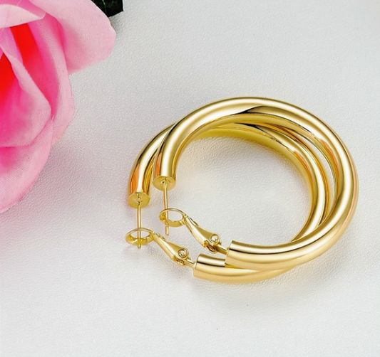 14K GP Stainless Steel Hoop Earrings 5 mm