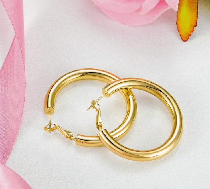14K GP Stainless Steel Hoop Earrings 5 mm