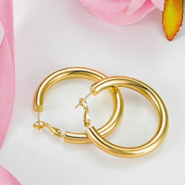 Timeless 4 cm Gold-Tone Hoops – Durable Stainless Steel Earrings
