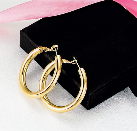 14K GP Stainless Steel Hoop Earrings 5 mm
