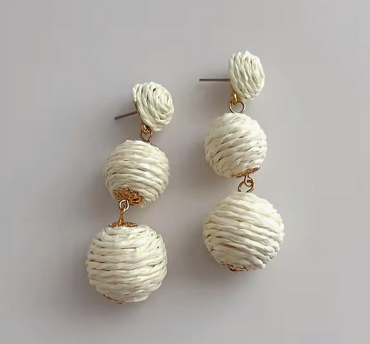 Straw Raffia Earrings Rattan Ball Earrings Hand Made