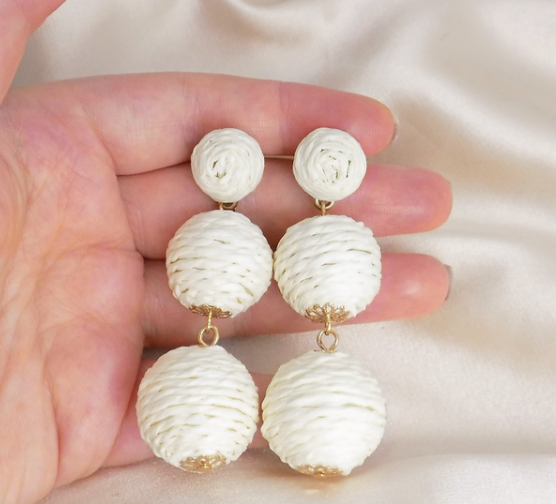 Straw Raffia Earrings Rattan Ball Earrings Hand Made