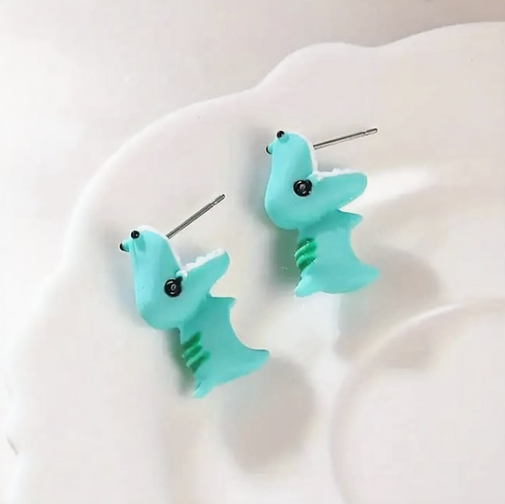Adorable Turquoise Dragon/Dino Studs – Fun Resin Earrings