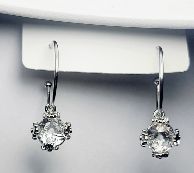 Elegant Crystal Drop Earrings – Polished Silver-Tone Jewelry