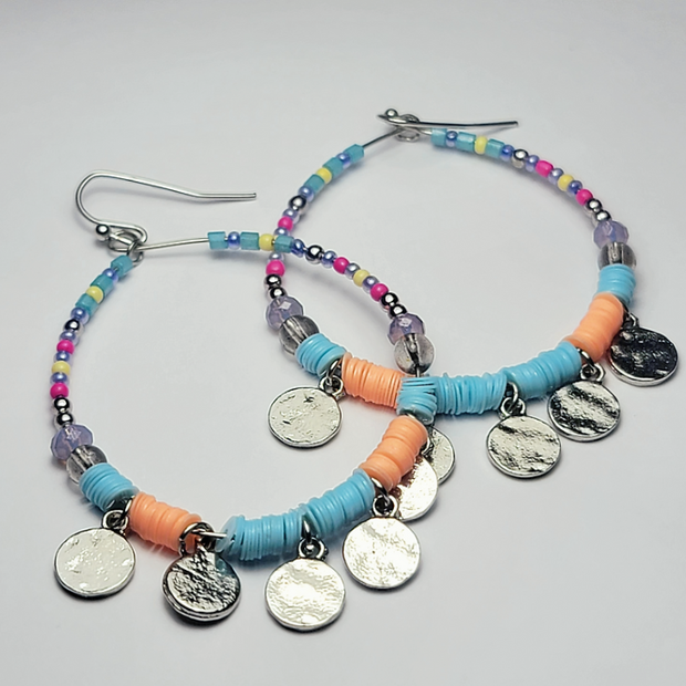 Vibrant Beaded Necklace – Unique Coin Pendant Statement Piece