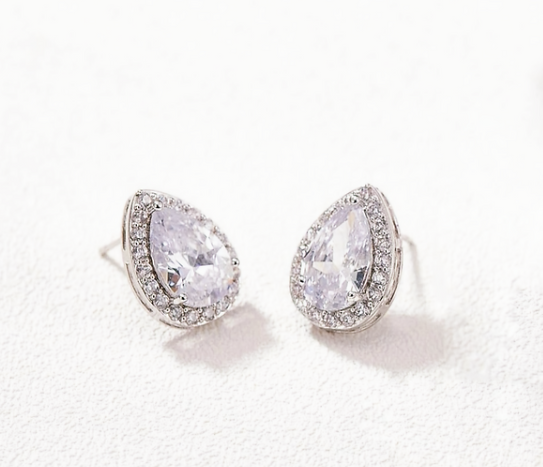Sparkling Teardrop Wedding Studs – Sophisticated Silver-Tone Earrings