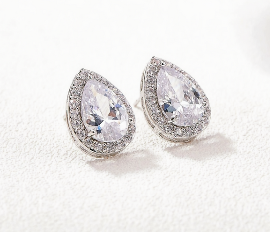 Sparkling Teardrop Wedding Studs – Sophisticated Silver-Tone Earrings