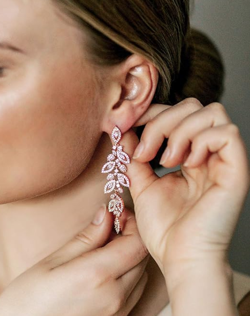 Rose Gold Crystal Chandelier Drop Earrings – Elegant Bridal Jewelry
