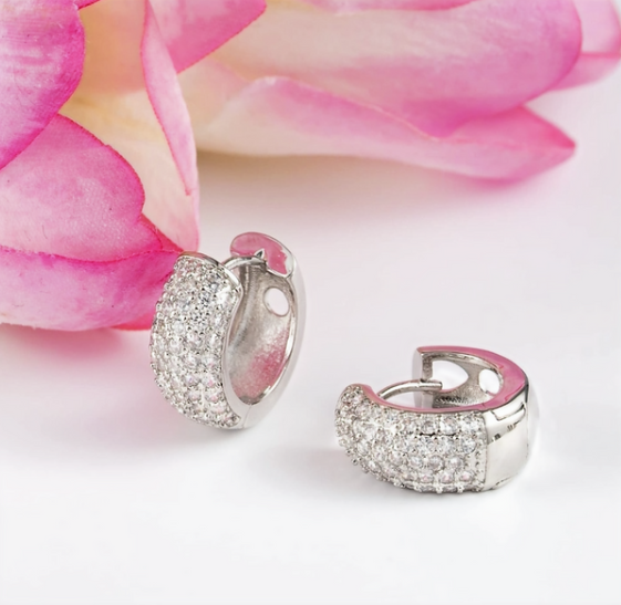 Bridal Micro Pave CZ Huggie Hoop Earrings – 7mm Sparkling Jewelry