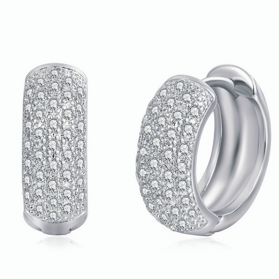 Bridal Cubic Zirconia Micro Pave CZ Huggie Hoop Earrings 7mm