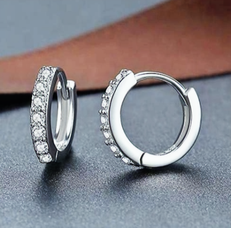 Rhinestones Hoop  Stud Earrings 1.5 mm