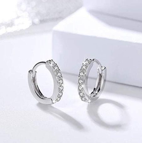 Rhinestones Hoop  Stud Earrings 1.5 mm
