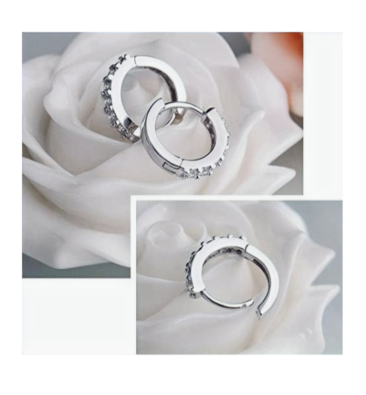 Rhinestones Hoop  Stud Earrings 1.5 mm